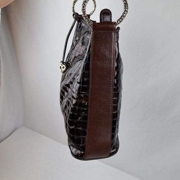 Brighton Cher Croc Embossed Glossy Patent Leather Hobo Bag - Picture 3 of 16
